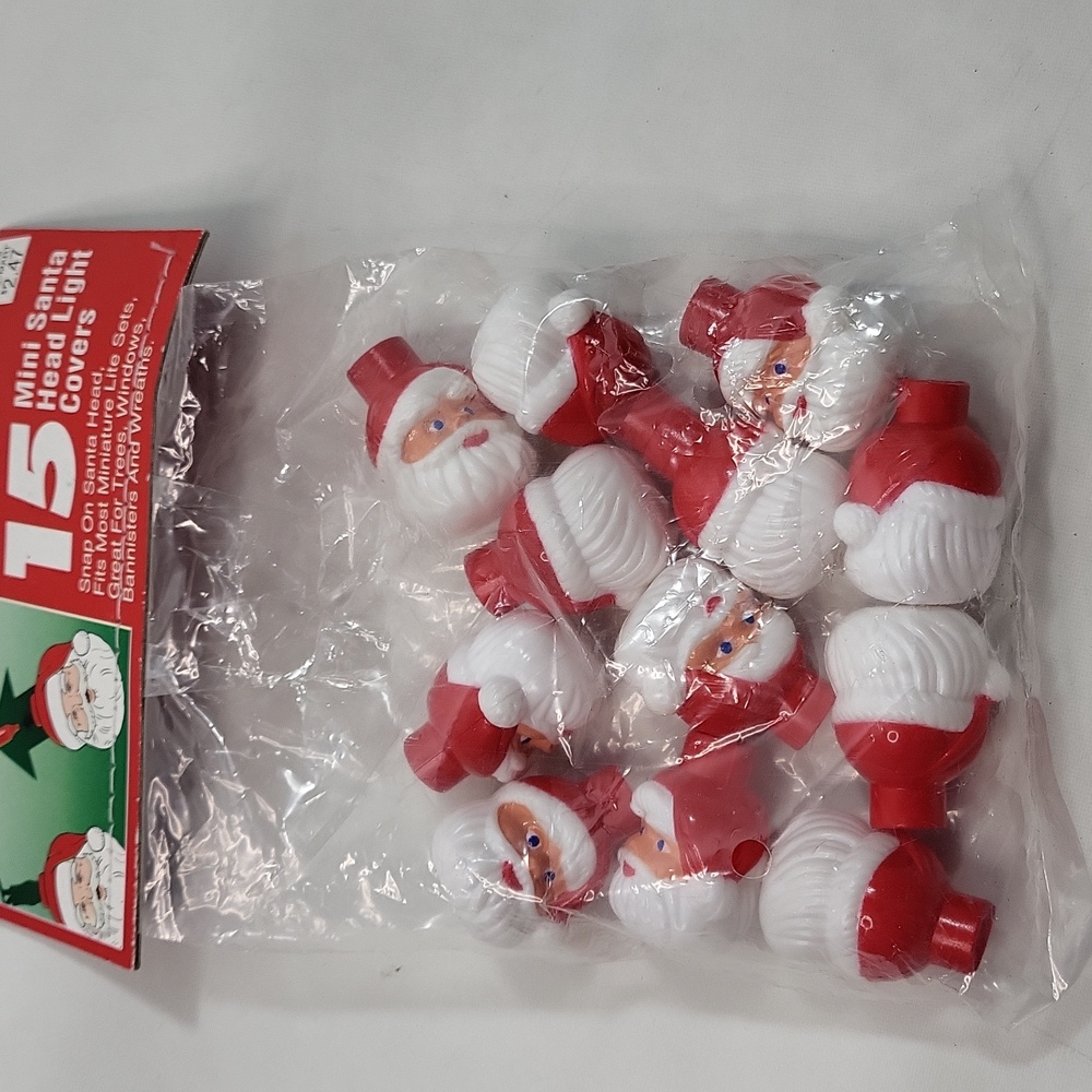 Vintage Old Stock Plastic Blow Mold Christmas Santa Head Mini Light Bulb Covers